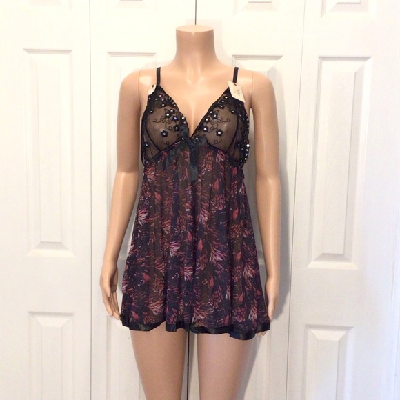 Spree Intimates 2Pc Pink Abstract Triangle Cup Sequin Babydoll Set Size Large - Picture 2 of 7
